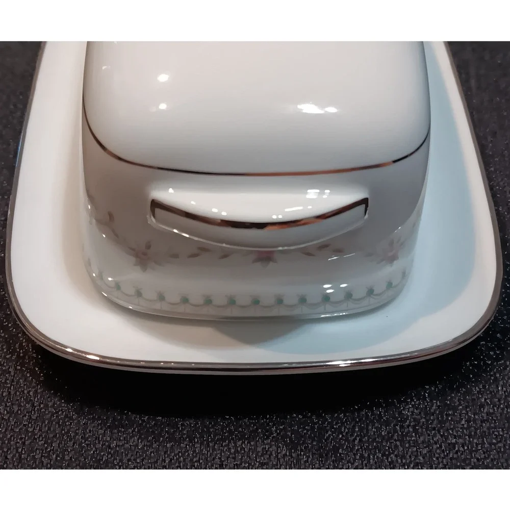 Noritake Fairmont 6102 Covered Butter Dish Vintage Fine China Pink Rose Platinum